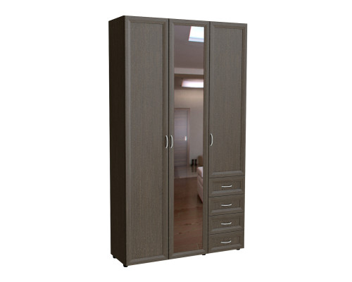 Шкаф трехдверный с четырьмя ящиками и зеркальной дверью