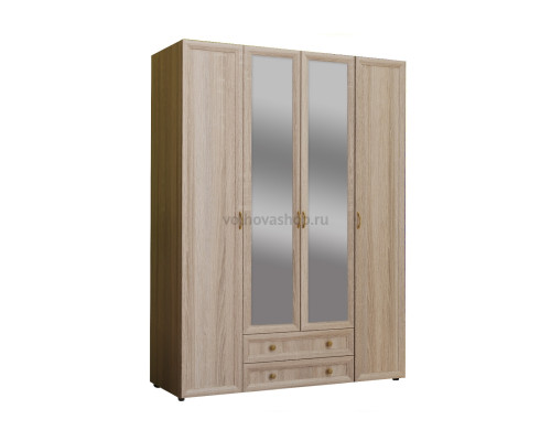 Шкаф четырехдверный для одежды и белья с двумя ящиками и зеркалом